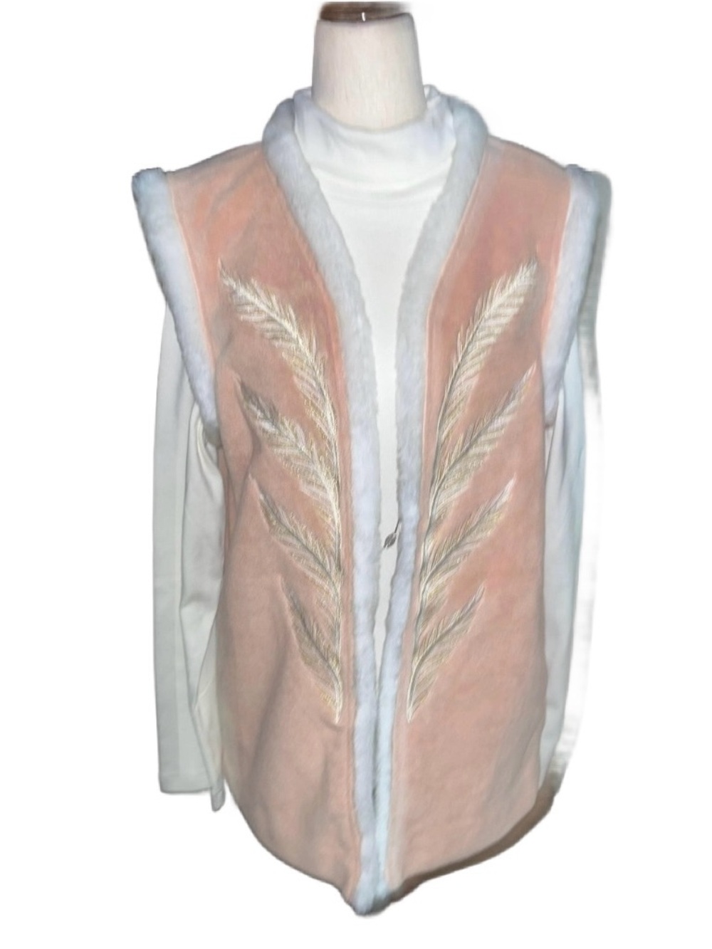 Bob Mackie • Large • Brown/White/Gold •Leaves • Vest & Turtleneck • Fur • New